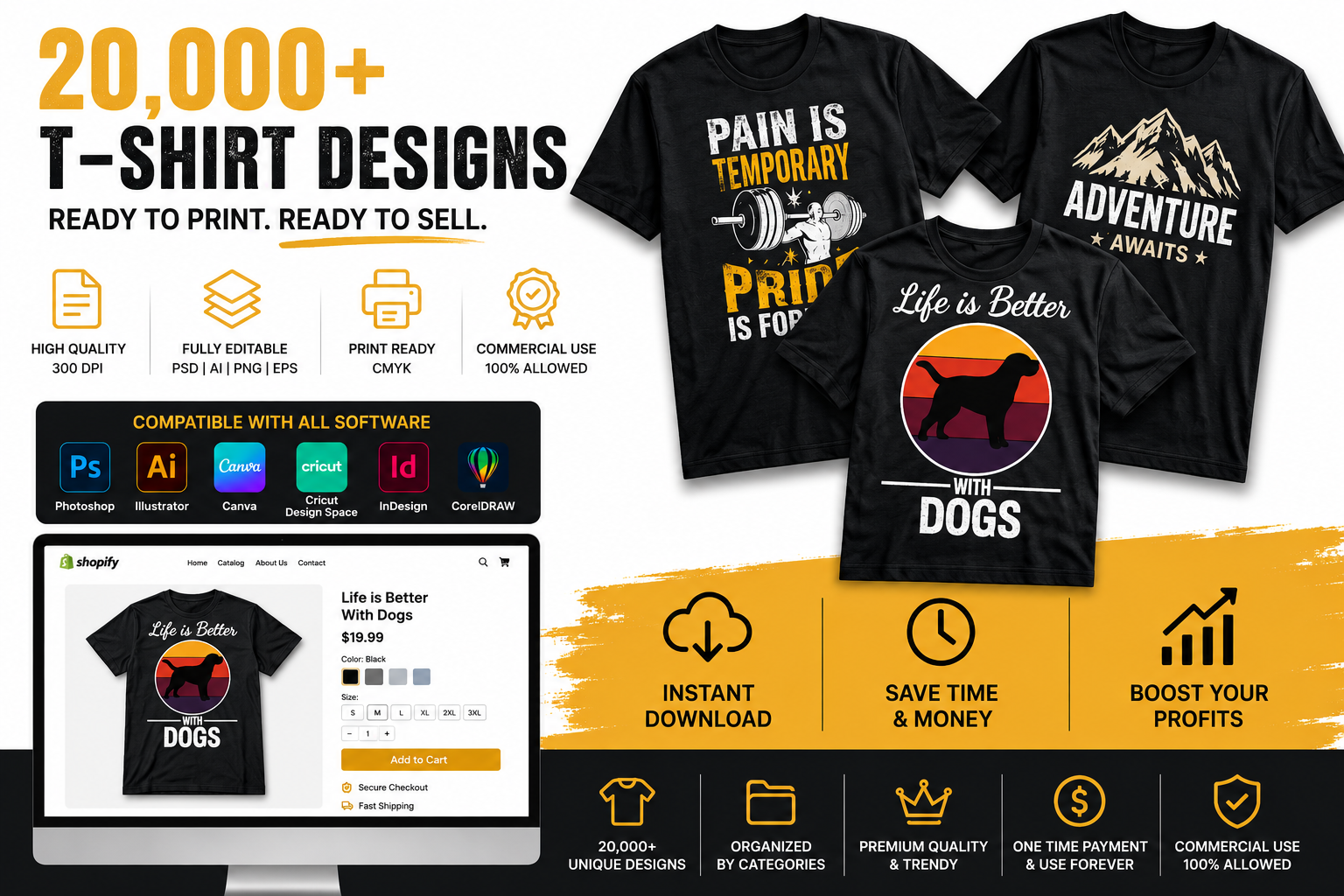 20,600 T-Shirt Designs Bundle (with Resell Rights!)