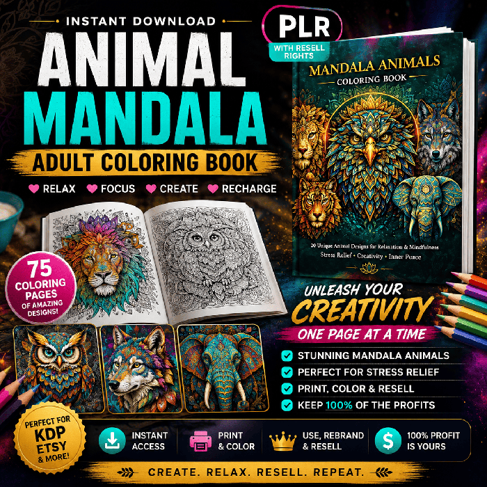 75 Animal Mandala Coloring Pages — PLR Resell Rights